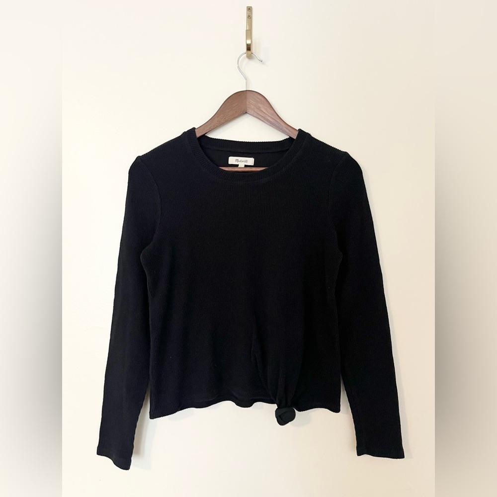 MADEWELL Jacquard Ribbed Long Sleeve Knot Tie Front Shirt | Small